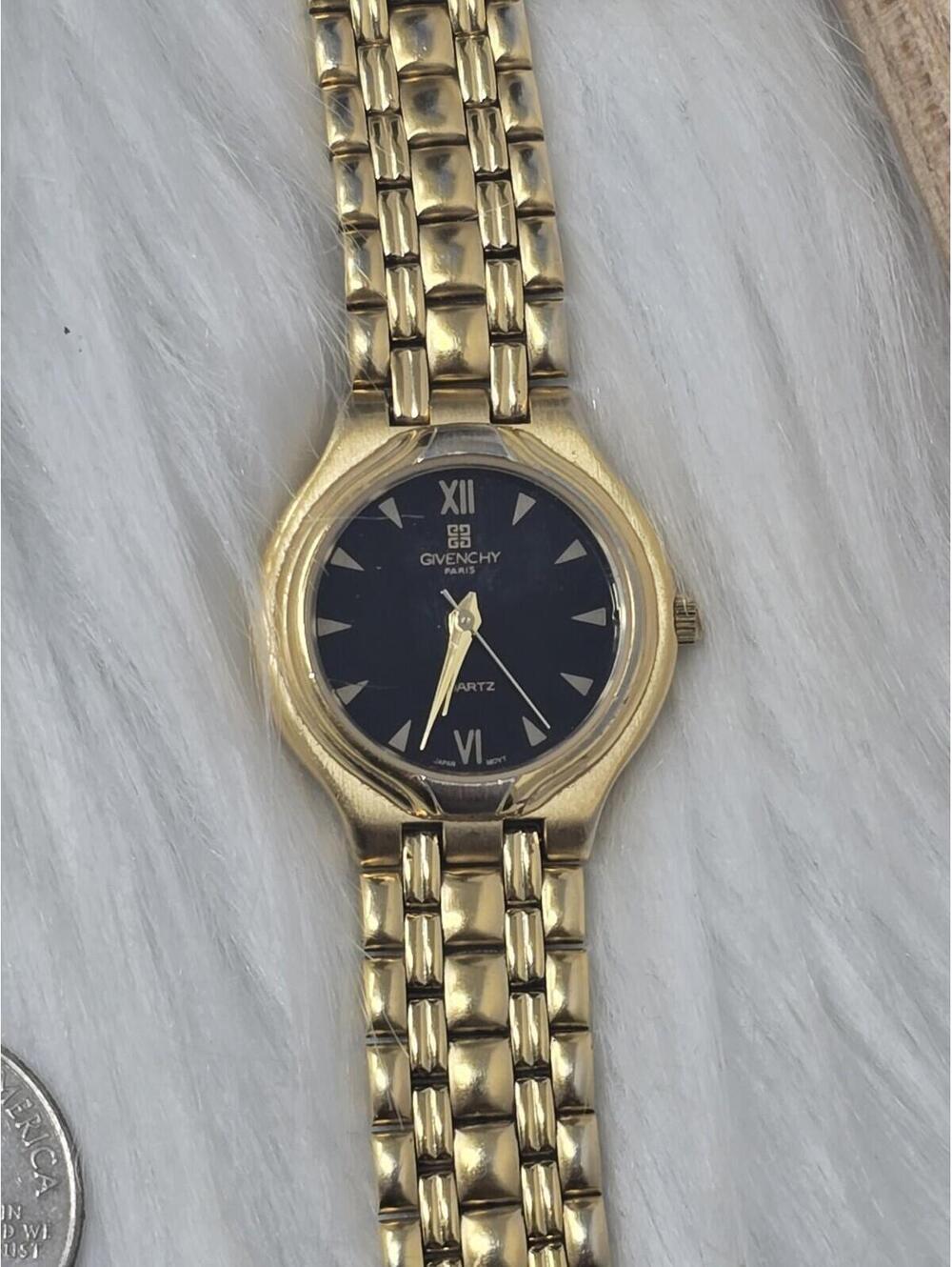 Vintage Givenchy Swiss Gold Tone Tank Watch G Link Band - Picture 5 of 8